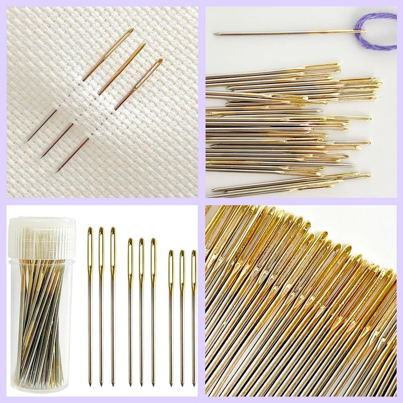 Zhenqing 30-Pack Gold-Tipped Large Eye Embroidery Needles with Round Heads - 10 Each of Sizes 22, 24, 26 for Cross Stitch, Sewing, Quilting & Crafting（67503） - Image 2